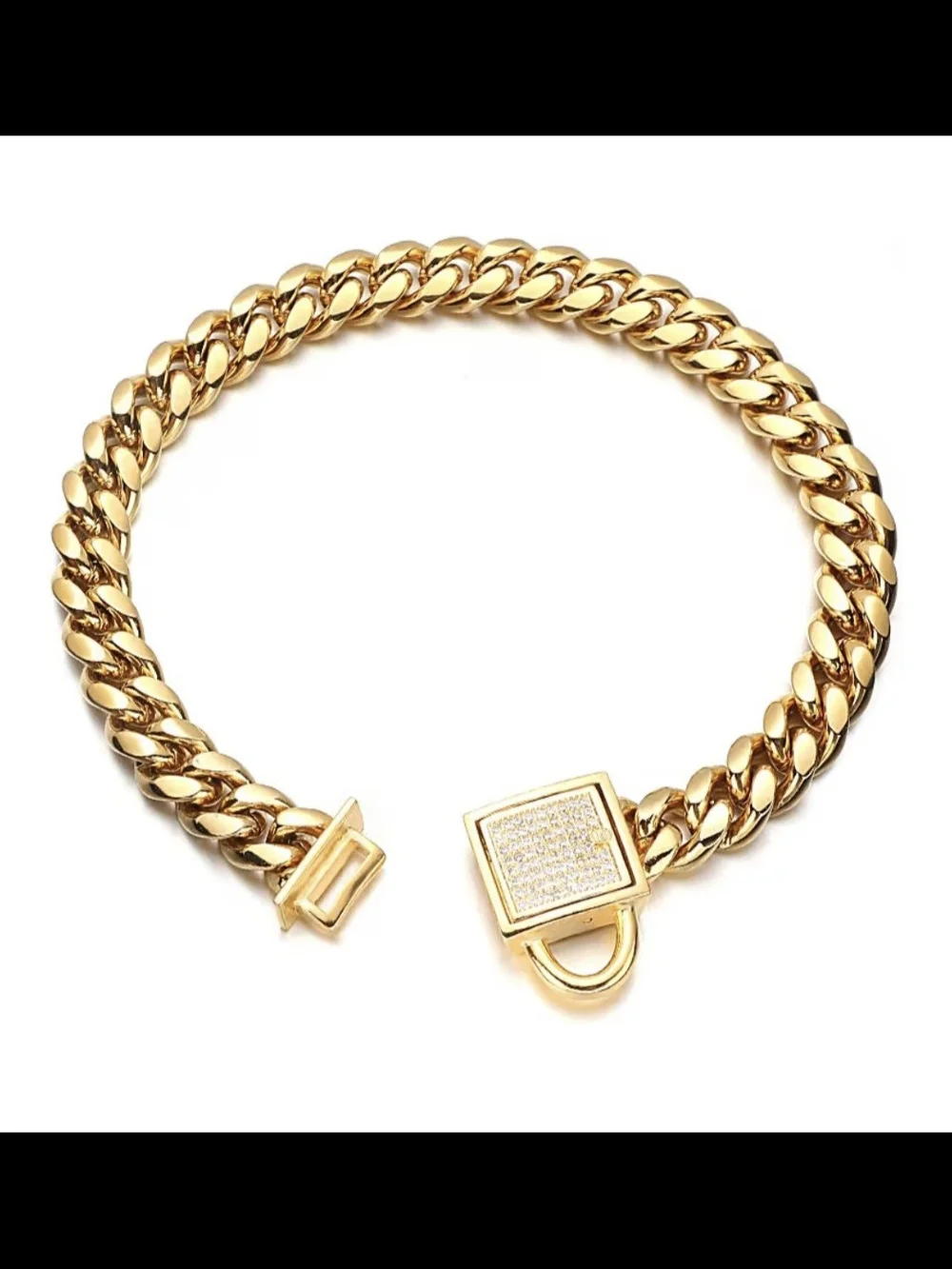 Gold Cuban Gold Chain Collar with Pave Lock